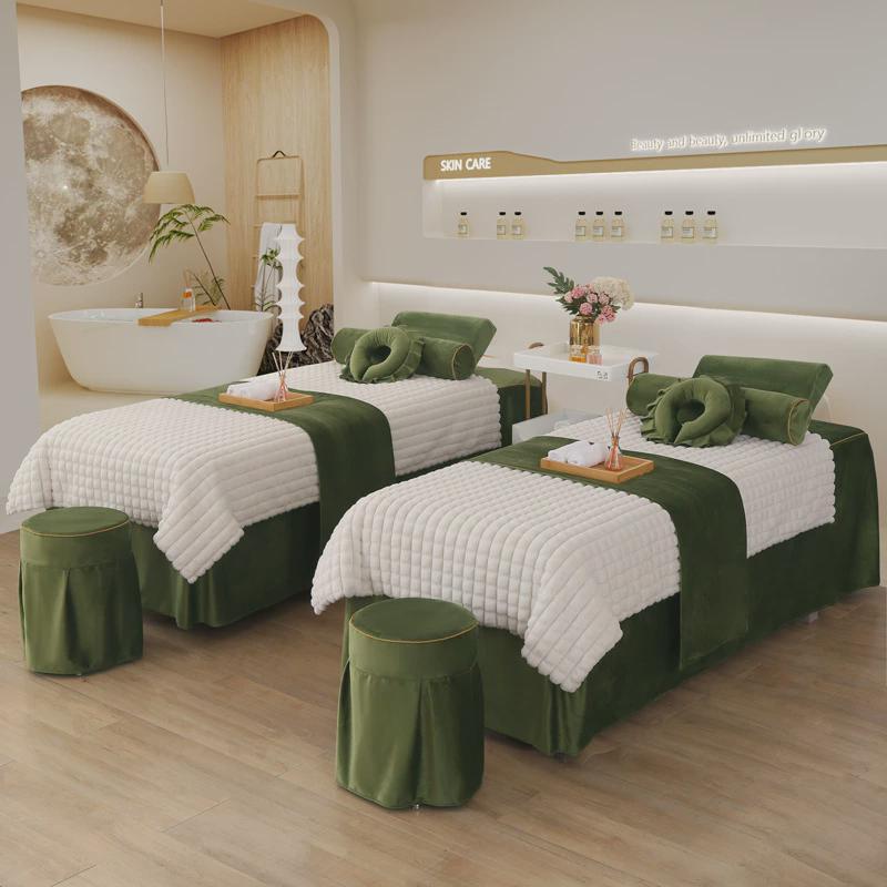 高档瑞典洗头美容床罩四件套轻奢美容院专用按摩理疗绒床罩套批发