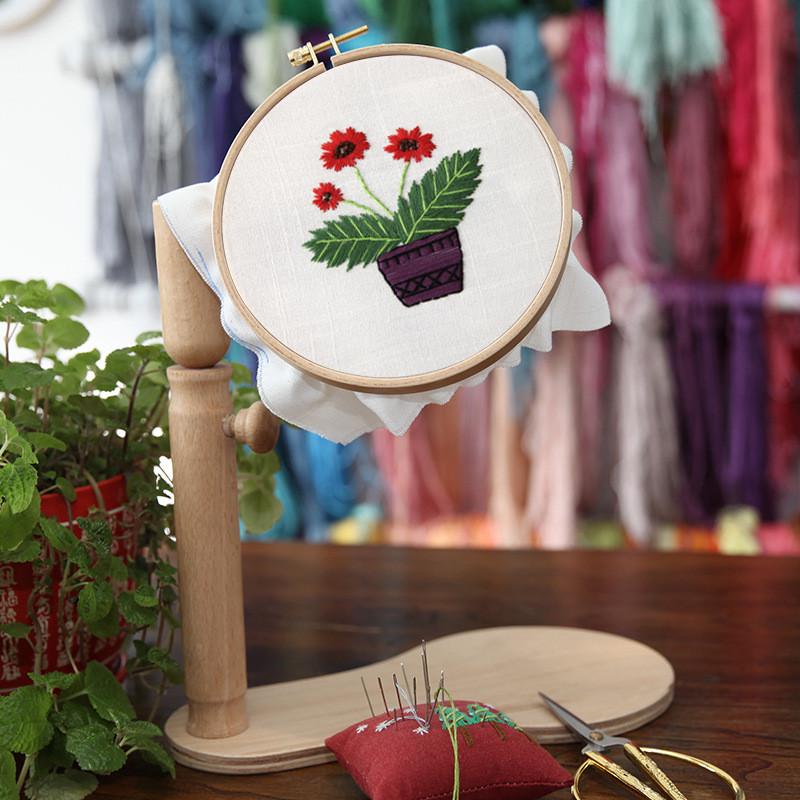桌面绣架框手工diy圆形工具法式实用刺绣长方形绣框翻转实木绣架