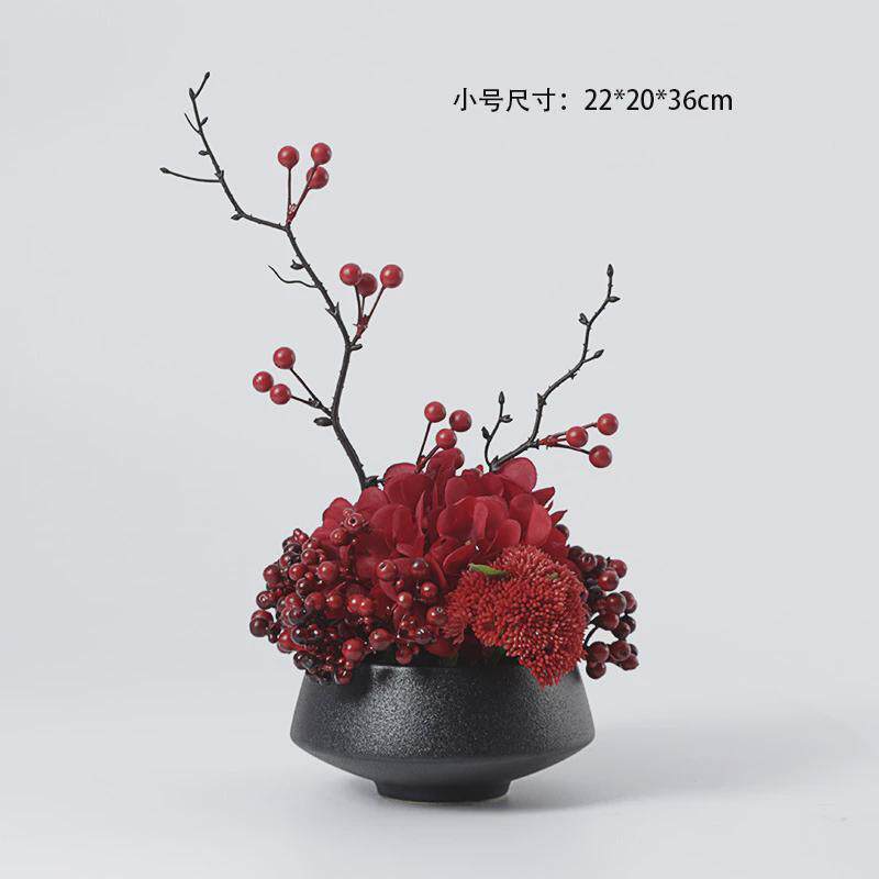高档装饰摆件餐厅大圆桌转盘中间摆花餐桌花仿真花轻奢酒店微景观
