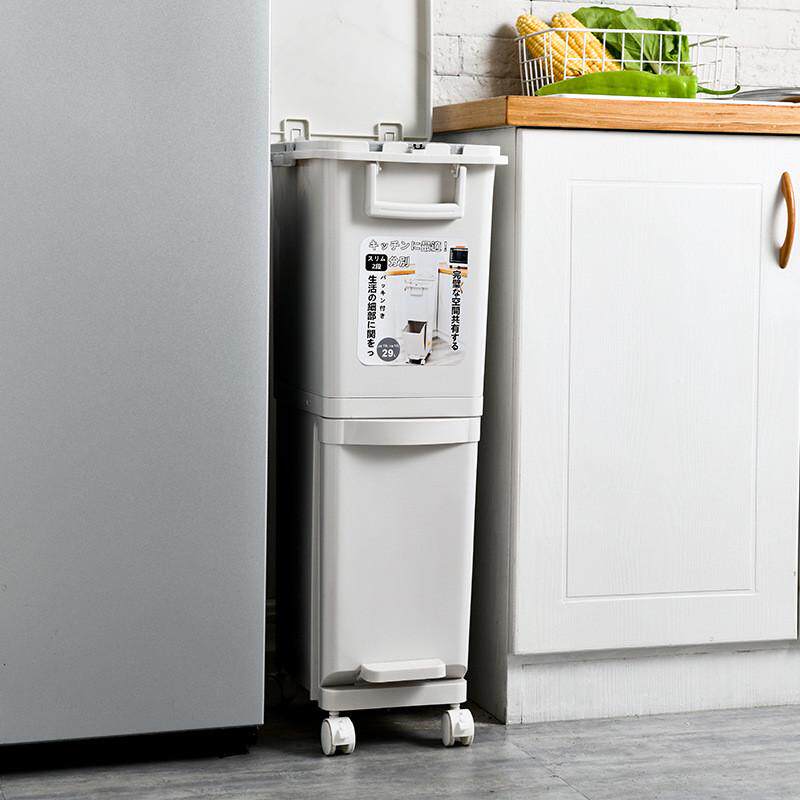 塑料双层家用厨房垃圾桶带盖大号厨弯腰干湿分离日式收纳桶免余