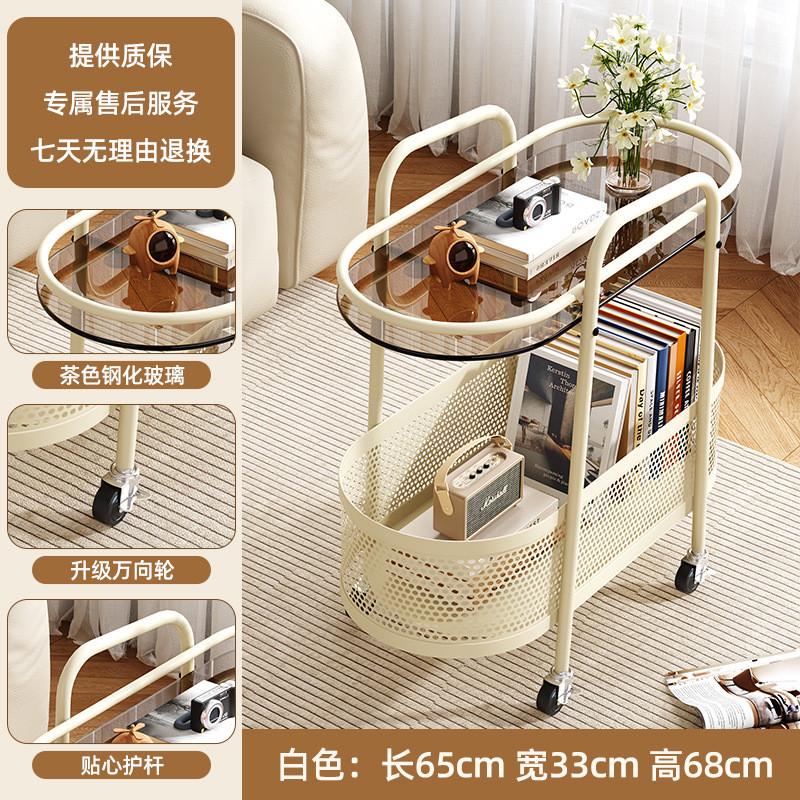 北欧钢化玻璃可移动侧边柜简约现代床头沙发边几边柜小茶几小推车
