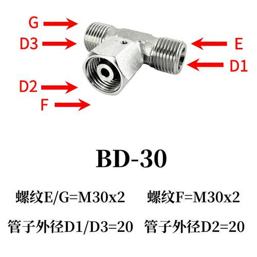 BC不锈钢卡套式液压接头H型BD中间端内螺纹三通接头活接头活螺母