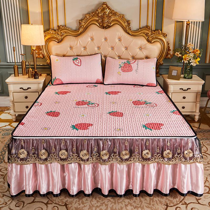 v3fp蕾丝床裙拆卸乳胶凉席夏季冰丝三件套1.8m可水机洗折叠空调软