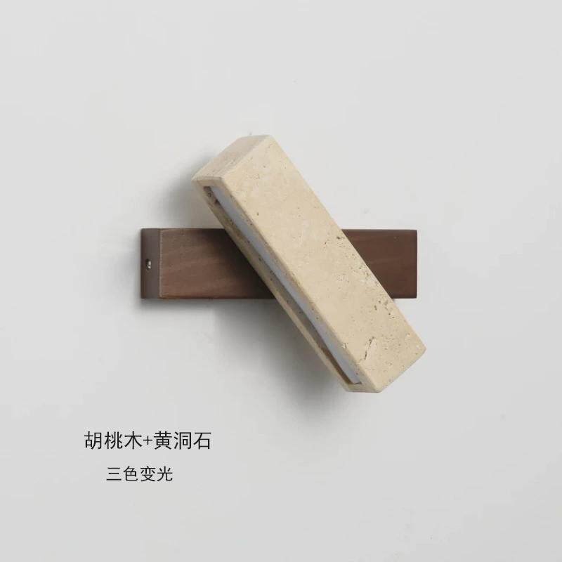 黄洞石中古侘寂墙灯卧室床头壁灯带拉线开关可旋转主卧风原木灯具
