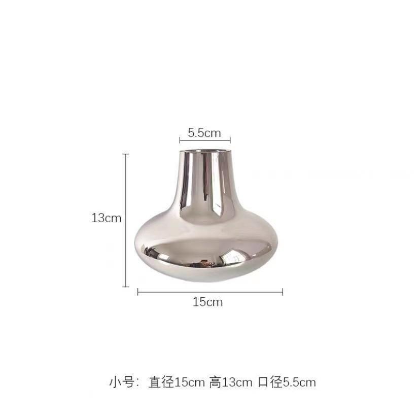 现代轻奢北欧风银色餐桌电视柜软装饰品摆件高级感客厅陶瓷插花瓶