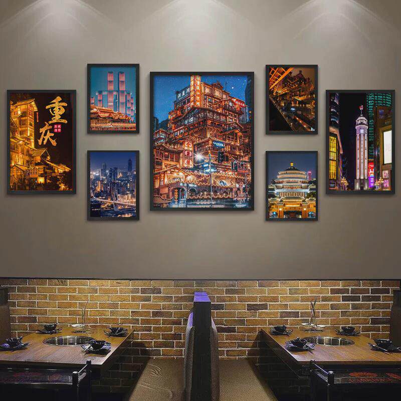 wbz7黑白老照片装饰怀旧复古挂画餐厅壁画重庆火锅餐馆饭店个性墙