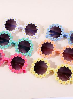新款儿童墨镜太阳镜小萌系雏可爱菊小花太阳镜圆框花瓣眼镜