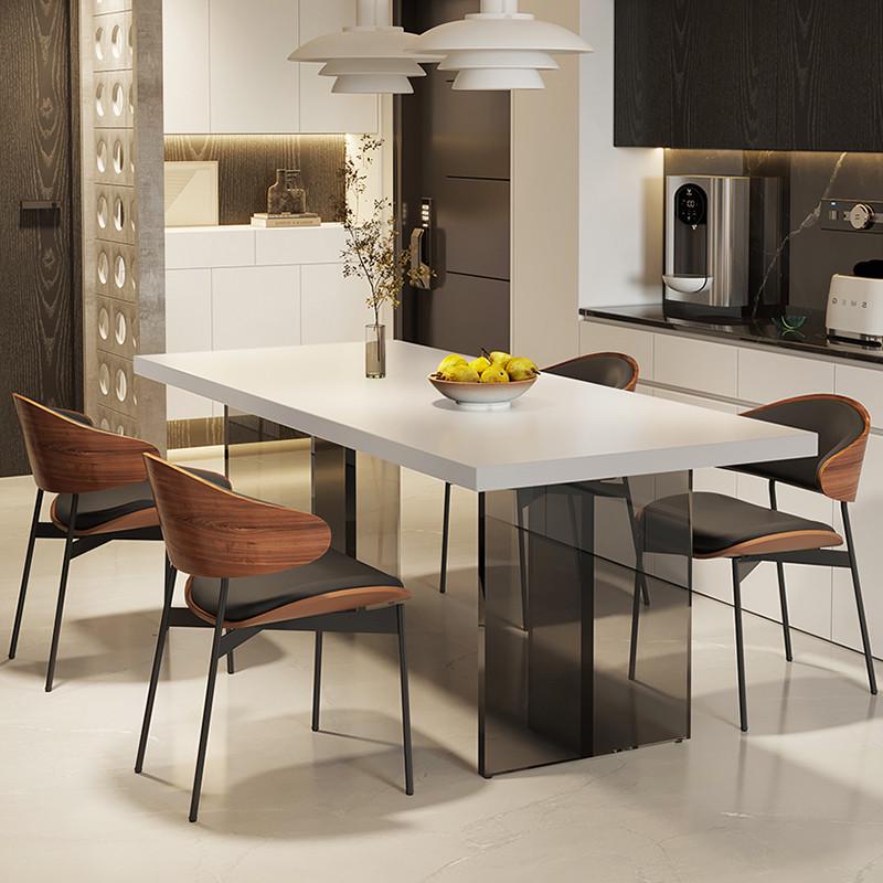 现代简约悬浮白色下挂岩板家用餐桌椅组合小户型长方形亚克力新款