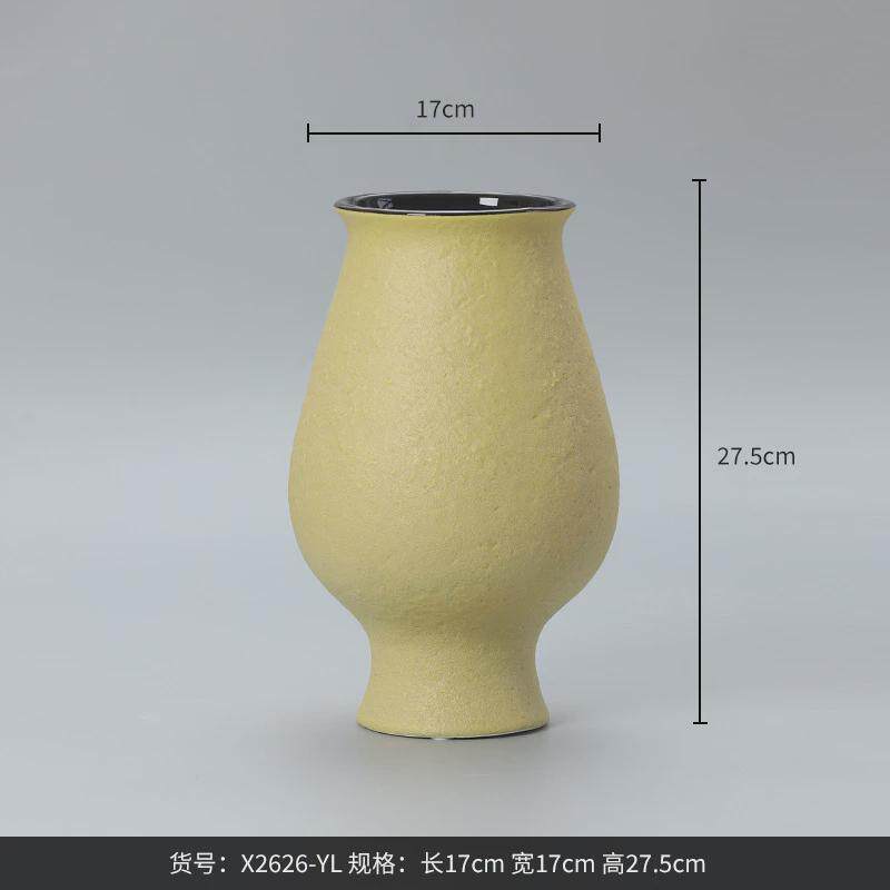 博西家居黄色磨砂釉大肚陶瓷花瓶摆件新中式家居客厅花器陶罐