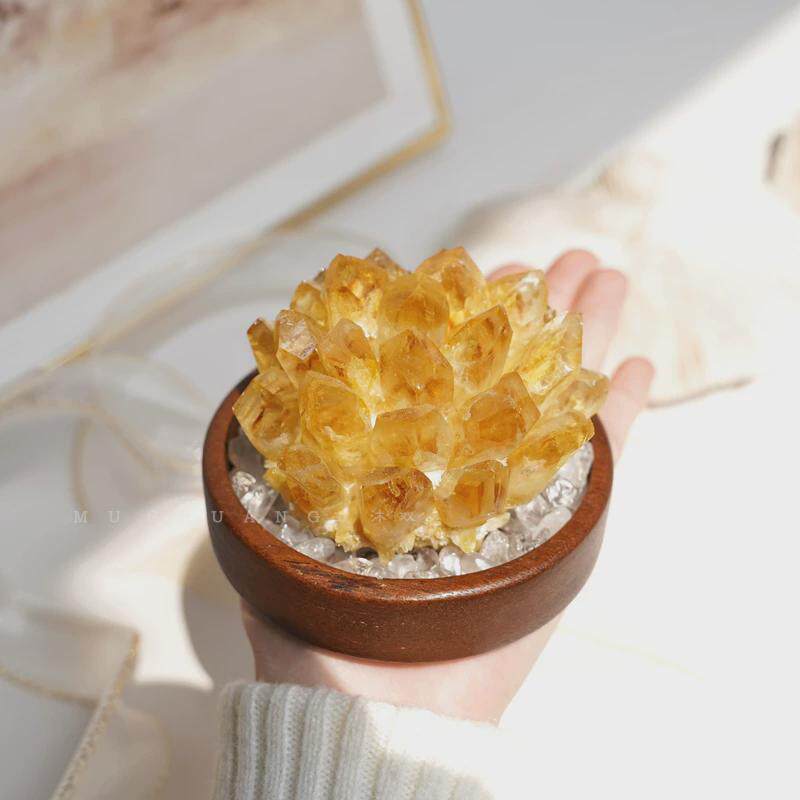 黄水晶摆件 水晶簇原石发财树黄水晶球水晶柱消磁客厅办公室饰品