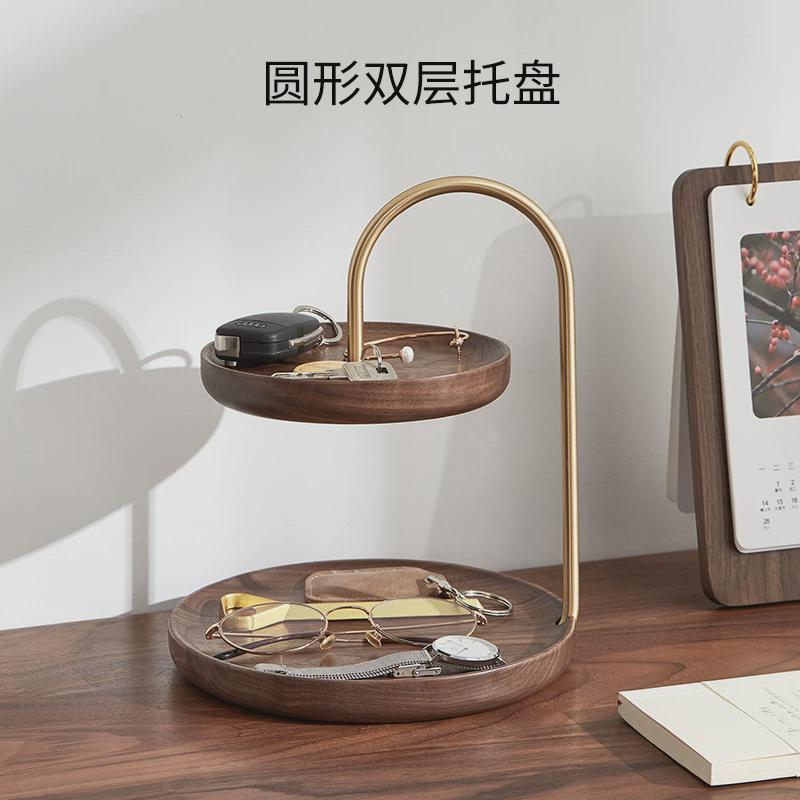 初心圆形木质双层托盘创意茶盘点心水果盘餐盘餐具点心面包零售批