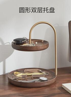 初心餐具木质双层托盘创意茶盘点心水果盘餐盘圆形点心面包零售批