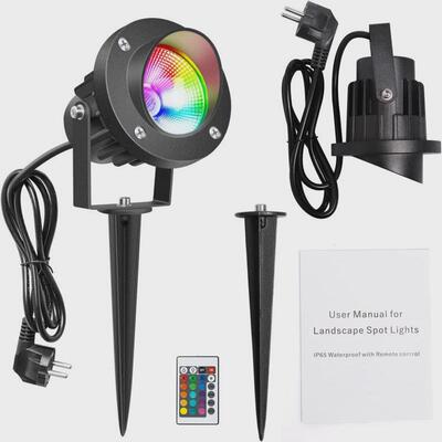 RGB草坪灯户外防水聚光花园景观投光灯25WRF无线遥控插地灯