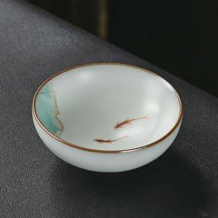 26X8李斌手绘汝窑杯年年有余主人杯功夫大号茶杯单杯茶具纯手工手