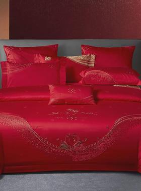 06ym140s支结婚四件套新婚大红色六十床上用品婚庆刺绣件套喜