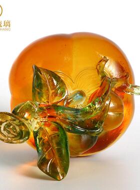柿子小摆件琉璃工艺品家居客厅装饰品创意酒柜博古架水晶摆设玄关
