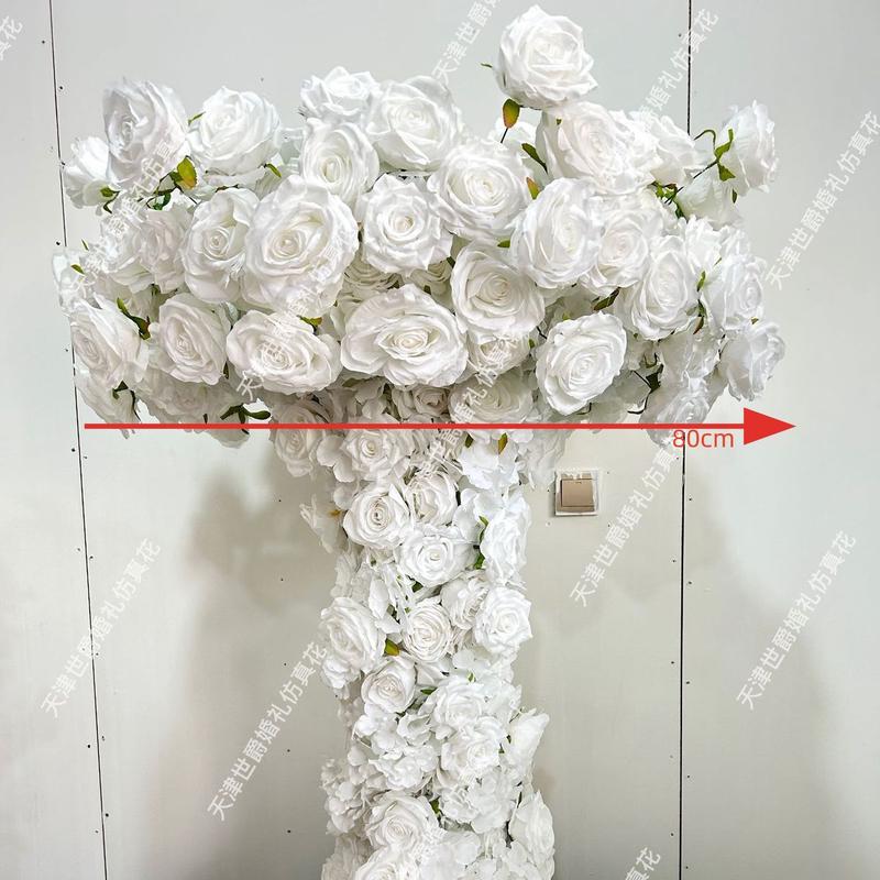 世爵新款婚庆典礼布置仿真花酒店橱窗陈列大红色蘑菇云柱形花