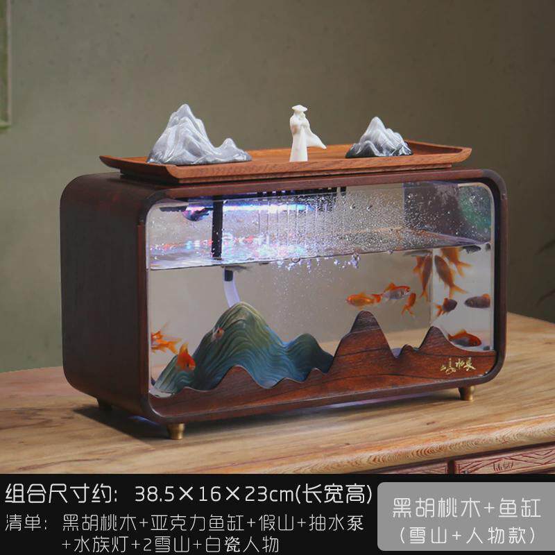 创意桌面鱼缸流水摆件轻奢客厅办公室循环水养鱼陶瓷假山开业礼品