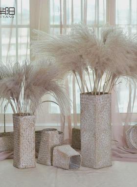 ali6天然海草编织花篮藤编竹编摆件花瓶花盆麦穗芦苇干花篮子落地