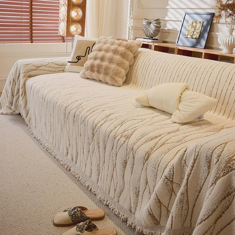 糯米绒沙发盖布罩沙发毯套四季通用高级感奶油风加厚防猫抓沙发巾