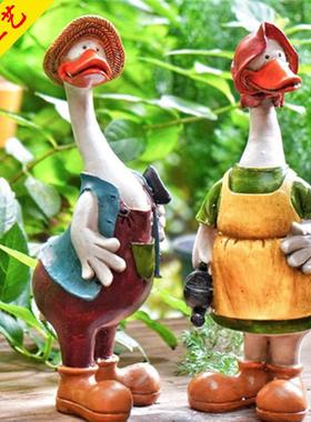 北欧乡村卡通鸭子树脂工艺品花园动物小鸡阳台装饰品商店花圃摆件