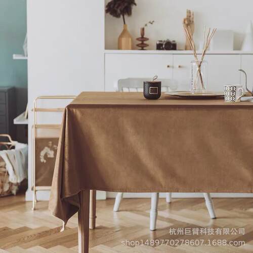 北欧丝绒桌布布艺长方形家用餐桌布正方形复古茶几布台布浅棕色