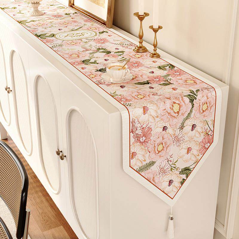 町芙缇 桌旗美式高级感边柜长条茶几装饰电视柜棉麻盖布鞋柜台