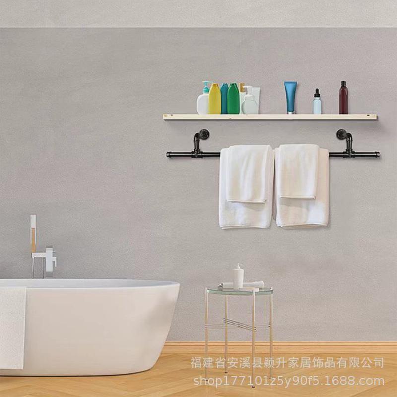 跨境工业风管道金属衣帽架上墙服装杆水管服装展示架浴室衣架