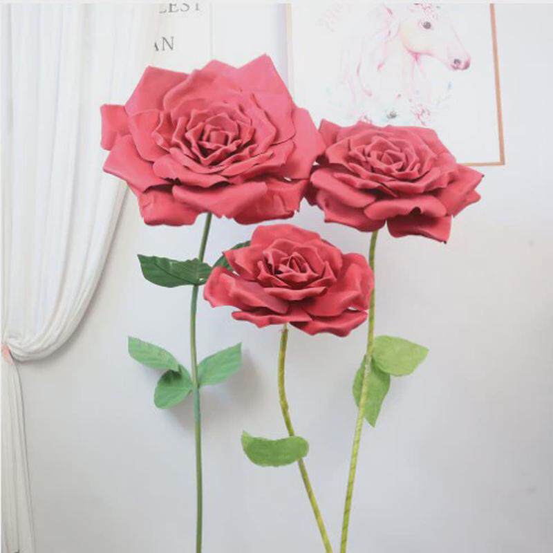 大型巨型仿真花纸花艺玫瑰花EVA一支玫瑰花商场橱窗摆件户外布景