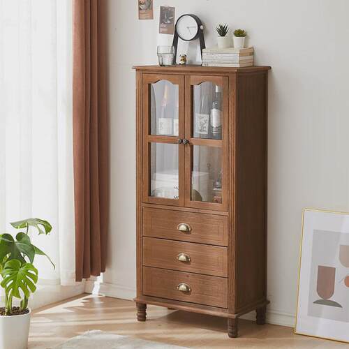 实木酒柜客厅靠墙美式收纳储物柜餐厅玻璃柜展示柜家用斗柜餐边柜