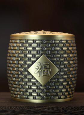 纯黄铜高档茶叶罐储物罐锦鲤铜罐带盖防潮密封罐烟灰缸工艺品摆件