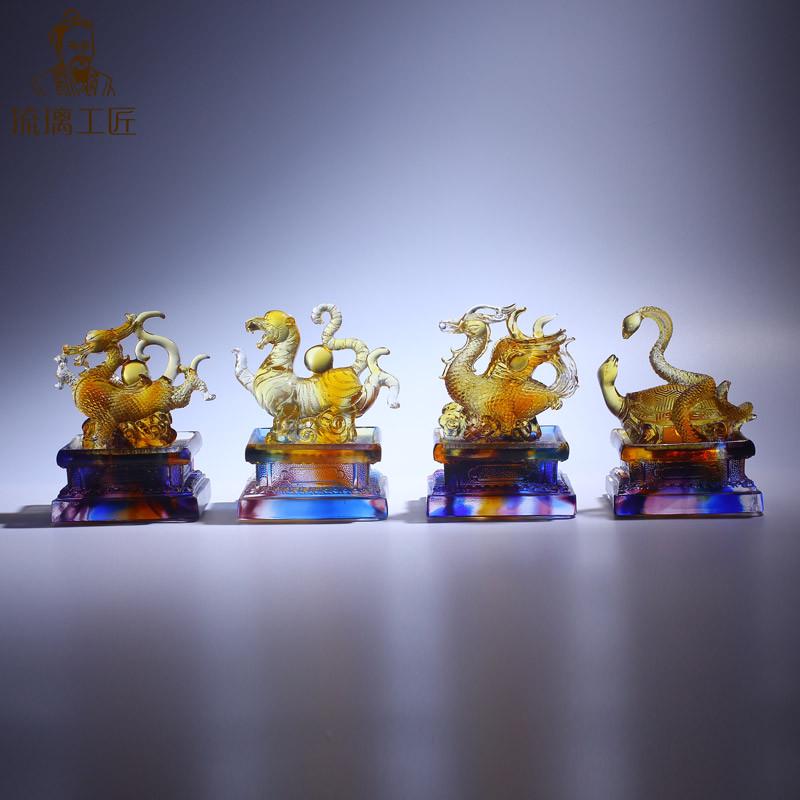 琉璃工艺品四神兽青龙白虎朱雀玄武摆件风水招财客厅财位家居装饰