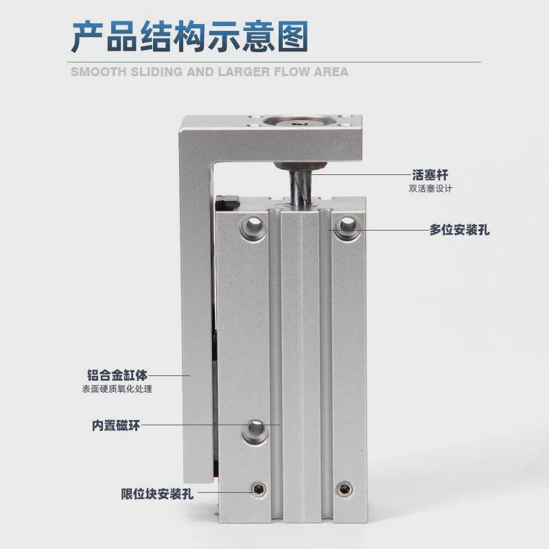 热销滑台导轨精密气缸hlh6/10/16/20-5s10s15s20s25s30s50s60s侧