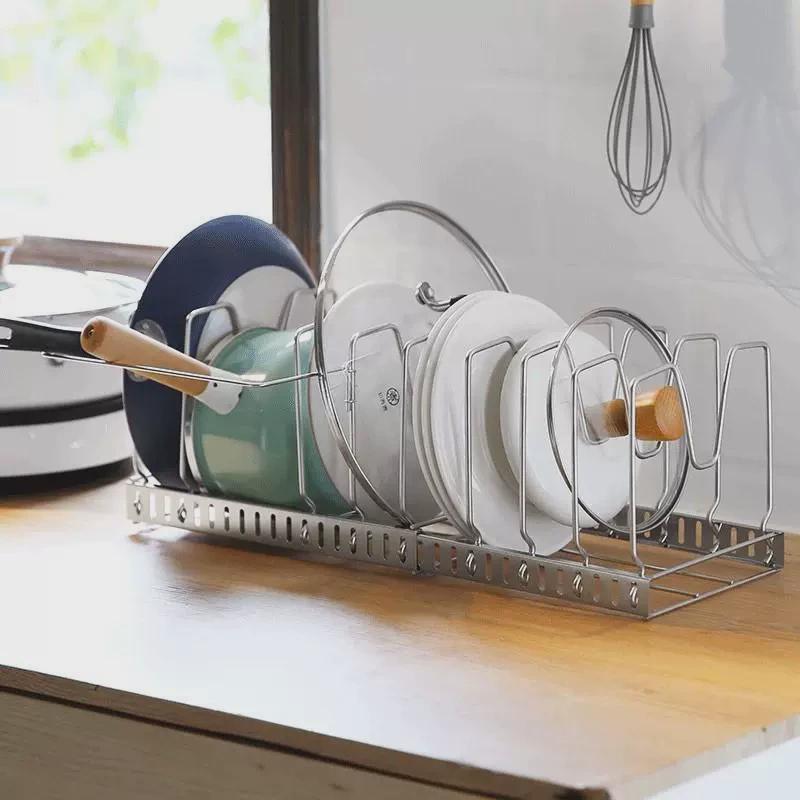 不锈钢盘碟可伸缩调节锅盖架煎锅锅盖架多功能收纳整理架