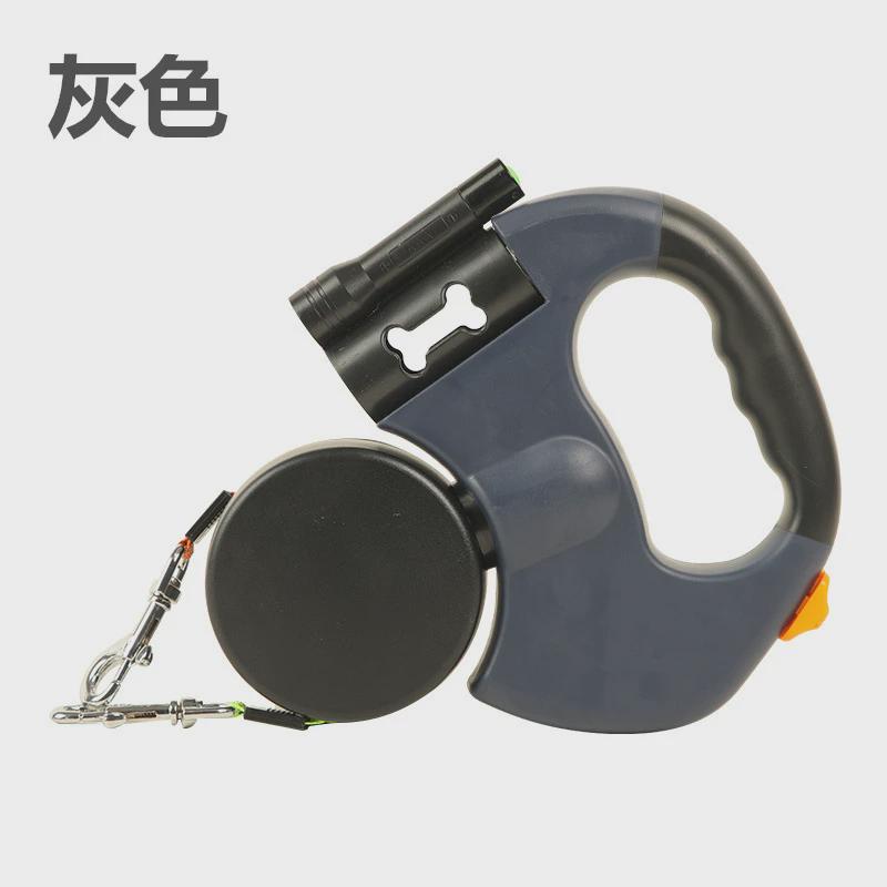 狗狗猫咪牵引绳宠物自动伸缩带灯牵引器双头绳一拖二遛狗绳厂家