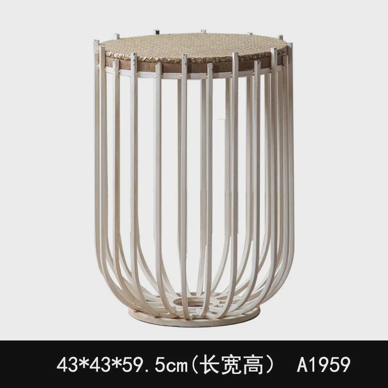 美式复古做旧桌面几铁艺竹编圆咖啡厅小茶几家居沙发边几民宿圆桌