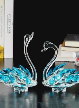 欧式现代水晶天鹅摆件客厅大堂橱窗展示柜简约家居装饰水晶工艺品