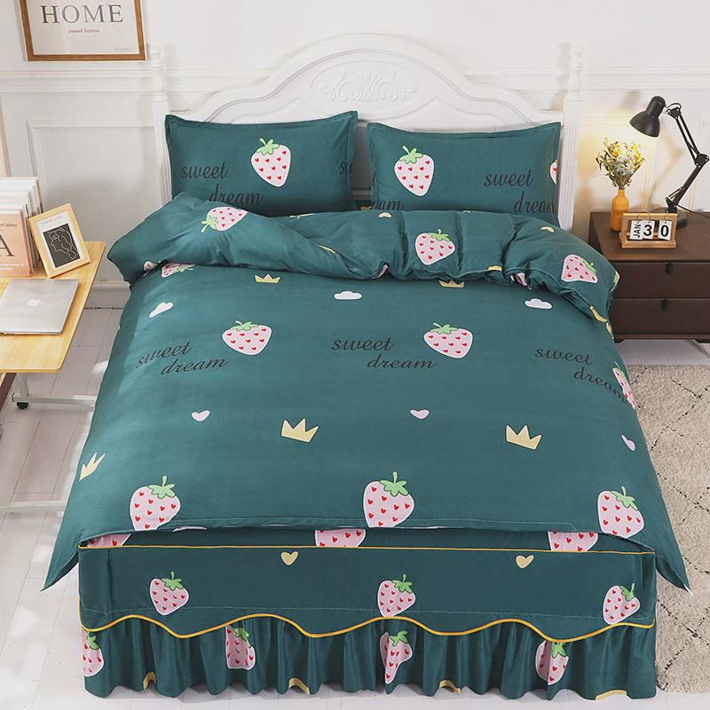 新款公主风床裙四件套韩版磨毛4件套弯边床裙亲肤公主风床罩被套