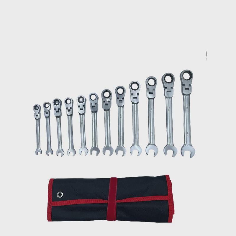 万向活动棘轮扳手12件套crv组合套装直柄两用扳手开口梅花摇头