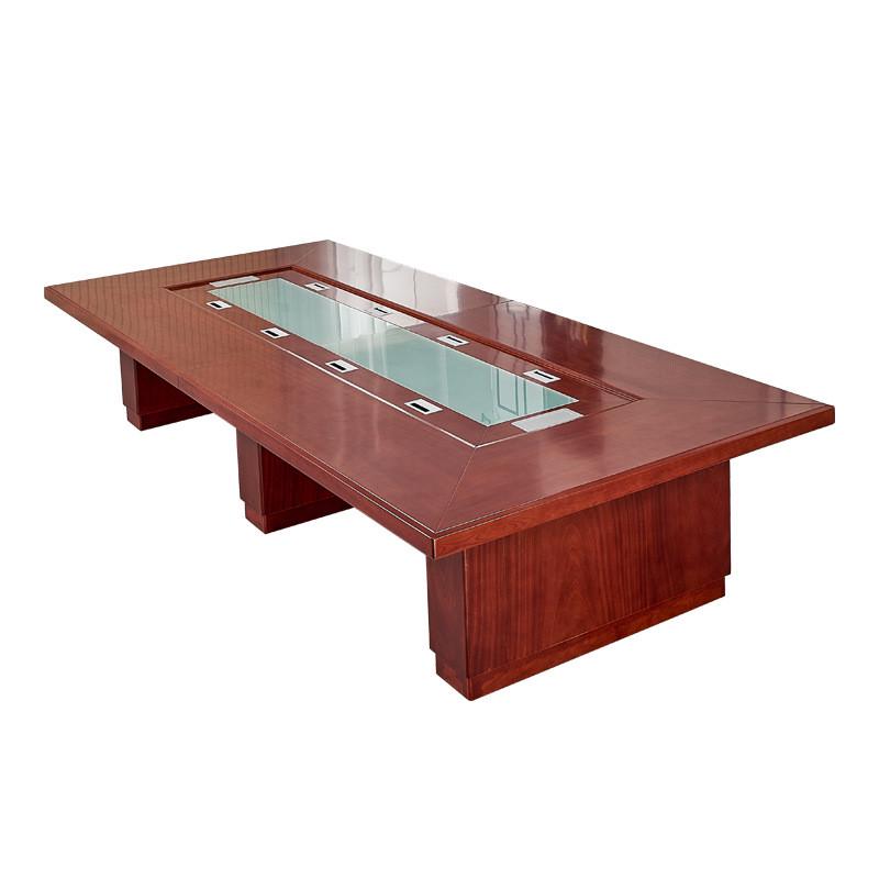 大型会议桌长桌新中式油漆实木皮开会办公室多人烤漆桌椅组合