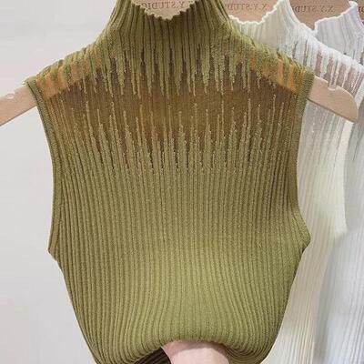 镂空小吊带背心女内搭打底衫春夏外穿半高领毛衣无袖短款上衣秋冬