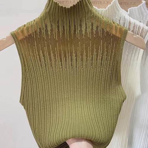 镂空小吊带背心女内搭打底衫春夏外穿半高领毛衣无袖短款上衣秋冬