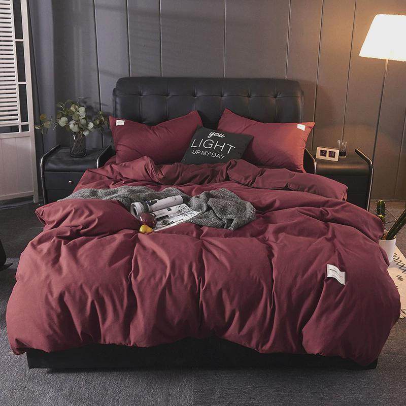 厂家供应简约纯色双拼磨毛四件套ab版四件套床笠床单式四件套