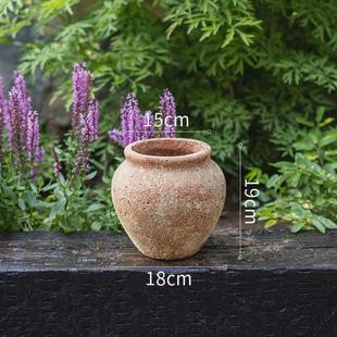 掬涵水泥大号花盆复古花器落地摆件仿古粗陶罐复古泥瓦盆花园盆栽