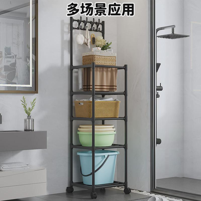 热销51n浴室收纳架带滑轮厨房落地多层置物架家用微波炉架新款厨