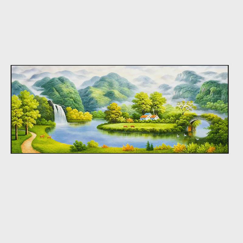 热销聚宝盆钻石画满钻客厅新款风景点钻十字绣新中式流水生财5d砖