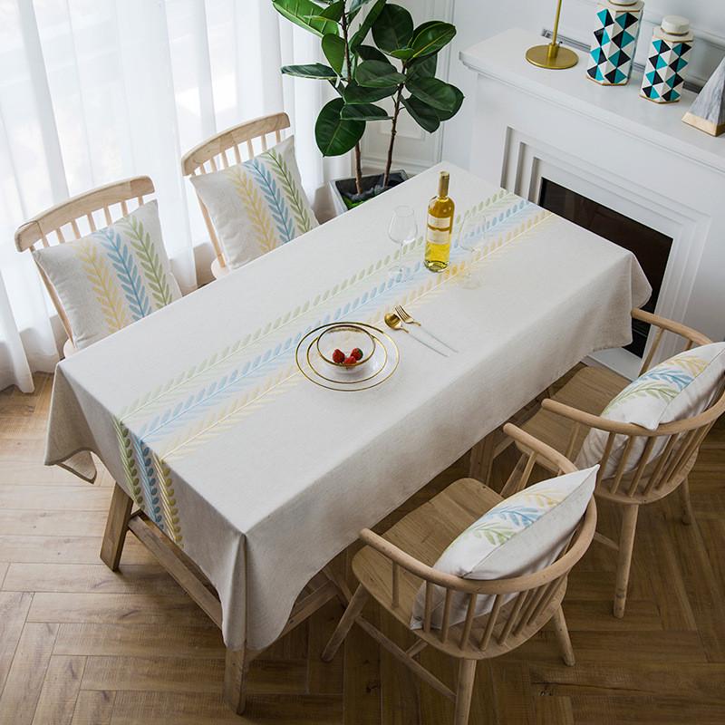 涤麻防水现代树叶花朵桌旗绣花长方形茶几桌布几何台布餐桌布