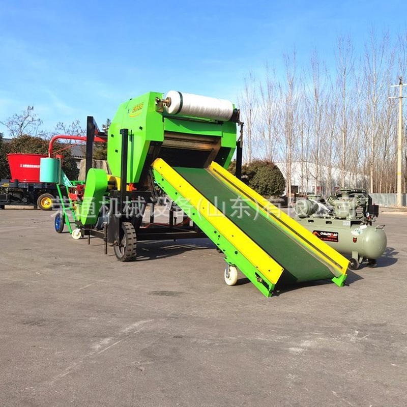 青贮牧草饲料圆包膜机方便维护小型自动玉米秸秆打捆捆成型包膜机