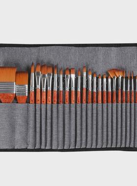 乔尔水粉内24支尼龙毛画笔套装橘黄色杆布包油画笔乔水彩画笔刷
