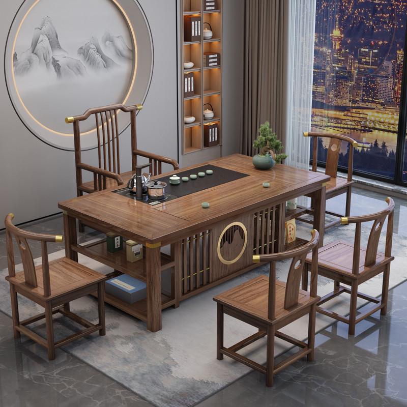 新中式实木茶桌椅组合办公室茶几套装一体家用阳台小型功夫泡茶台